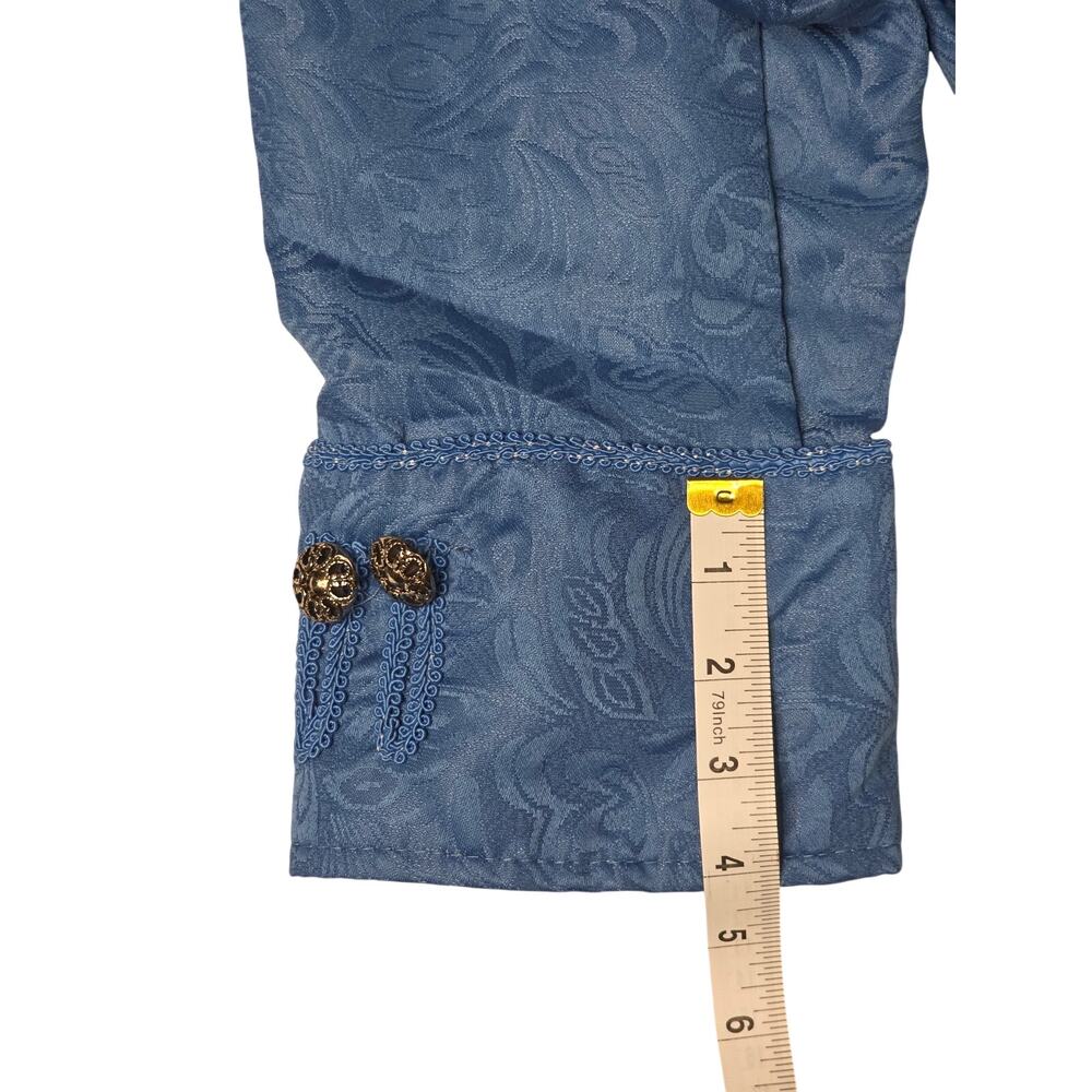 Blue Jacquard Tunic Jacket 3XL Mandarin Collar Ornate Button Damask Cosplay - Picture 9 of 10